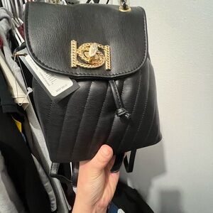 bebe Black Quilted Backpack with Gold Accent